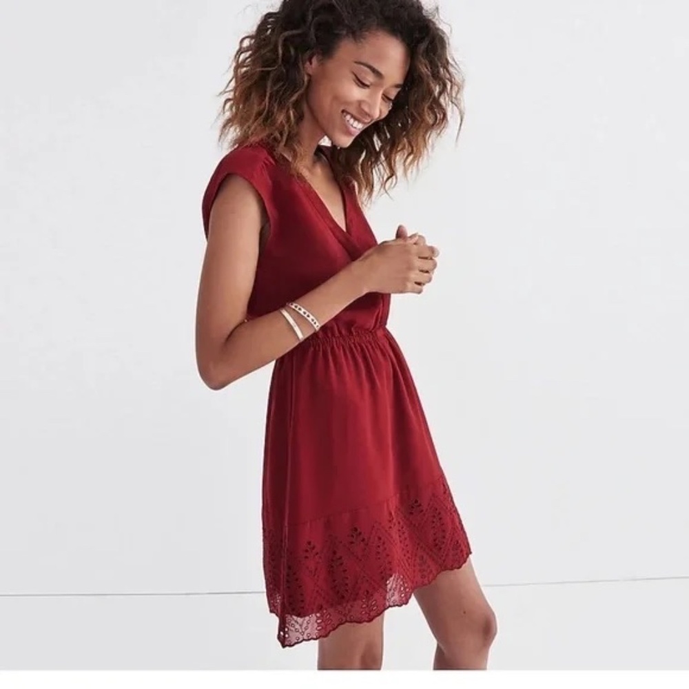 NWT: MADEWELL Skygaze Eyelet Dress Red
